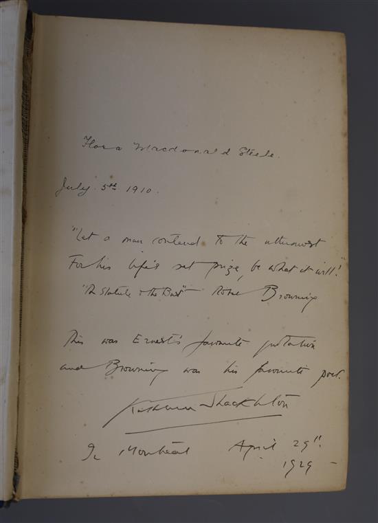 Shackleton, Ernest Henry, Sir - The Heart of the Antarctic, 1st edition, 2 vols, qto, original blue cloth, with two frontises, 3 folded